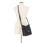 Vista Crossbody Bag - MultiSac Handbags - Women's Crossbody Bags - Multiple Pockets - Organizer Bags - Medium Crossbody Bag - Vegan Leather - Black Stitched Floral 