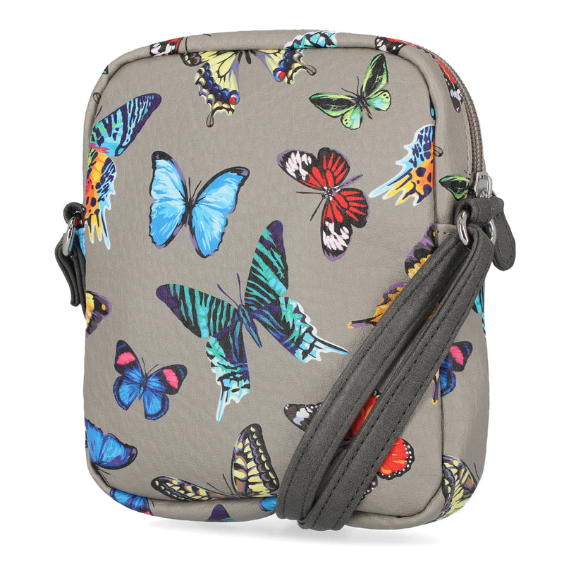 MultiSac Handbags - Women's Handbags - Organizer Bags - Vegan Leather Bags - Small Crossbody Bags - Micro Everest Crossbody Bag - Grey Butterfly Burst 