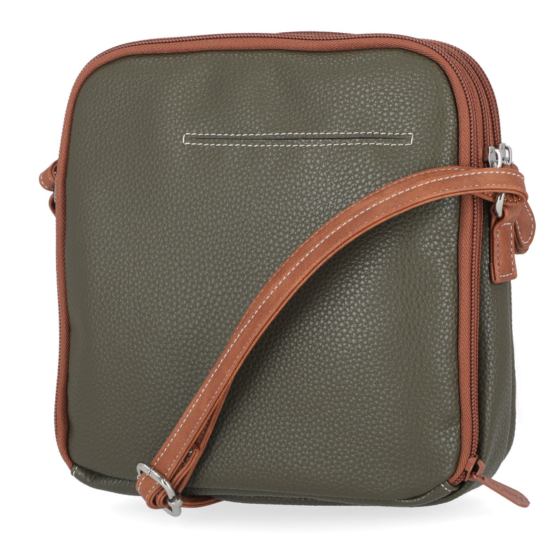 North South Zip Around Crossbody Bag - MultiSac Handbags - Women's Crossbody Bags - Multiple Pockets - Organizer Bags - Medium Crossbody Bag - Vegan Leather- Built in wallet with credit cart slots - caper/pecan