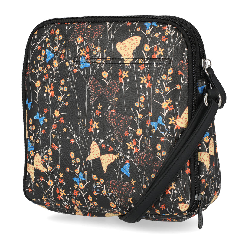 North South Zip Around Crossbody Bag - MultiSac Handbags - Women's Crossbody Bags - Multiple Pockets - Organizer Bags - Medium Crossbody Bag - Vegan Leather- Built in wallet with credit cart slots - Briarcliff Floral 