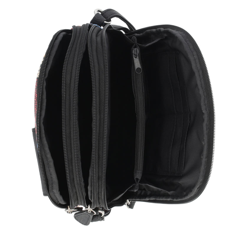 North South Zip Around Crossbody Bag - MultiSac Handbags - Women's Crossbody Bags - Multiple Pockets - Organizer Bags - Medium Crossbody Bag - Vegan Leather- Built in wallet with credit cart slots - Petal Power 