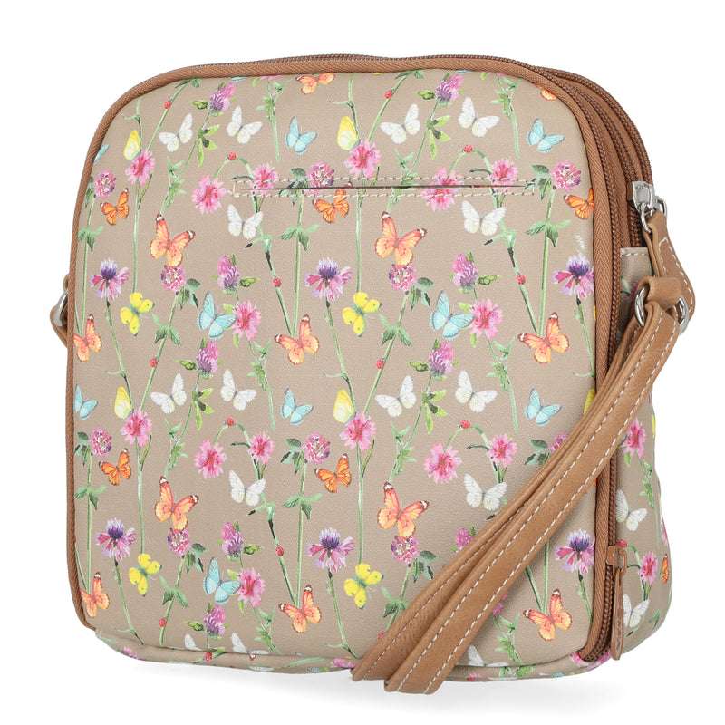 North South Zip Around Crossbody Bag - MultiSac Handbags - Women's Crossbody Bags - Multiple Pockets - Organizer Bags - Medium Crossbody Bag - Vegan Leather- Built in wallet with credit cart slots -  Belladonna Floral