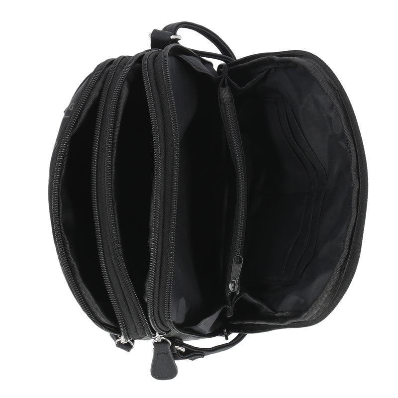 North South Zip Around Crossbody Bag - MultiSac Handbags - Women's Crossbody Bags - Multiple Pockets - Organizer Bags - Medium Crossbody Bag - Vegan Leather- Built in wallet with credit cart slots - black stefano floral 