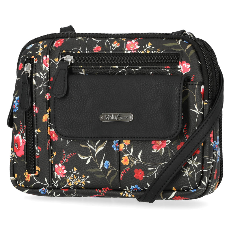 Zippy Triple Compartment Crossbody Bag - MultiSac Handbags - Women's Crossbody Bags - Multiple Pockets - Organizer Bags - Medium Crossbody Bag - Vegan Leather- Built in wallet with credit cart slots - Ambrosia Floral 