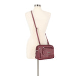 Zippy Triple Compartment Crossbody Bag - MultiSac Handbags - Women's Crossbody Bags - Multiple Pockets - Organizer Bags - Medium Crossbody Bag - Vegan Leather- Built in wallet with credit cart slots-  Burgundy