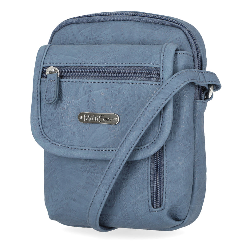 MultiSac Handbags - Women's Handbags - Organizer Bags - Vegan Leather Bags - Small Crossbody Bags - Micro Everest Crossbody Bag - Denim Stitched Floral 