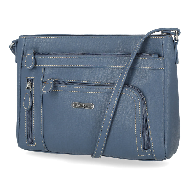 Summerville East West Crossbody Bag - MultiSac Handbags - Women's Crossbody Bags - Multiple Pockets - Organizer Bags - Medium Crossbody Bag - Light Denim