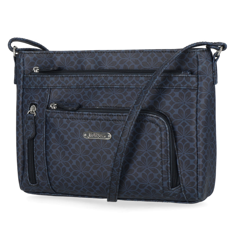 Navy blue patterned handbag with multiple pockets Multisac Handbag Geo Diamond 