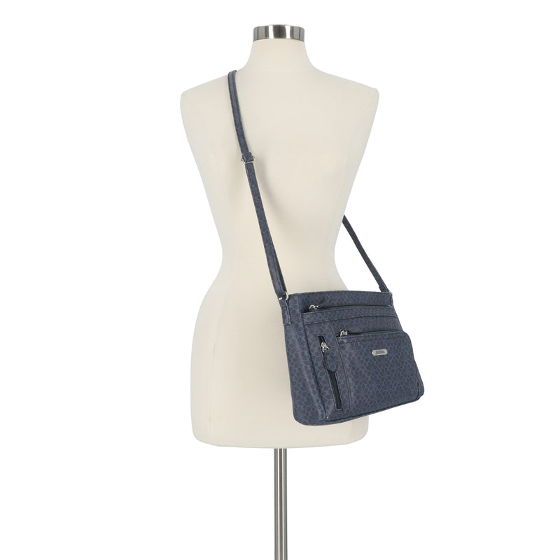 Navy blue patterned handbag with multiple pockets Multisac Handbag Geo Diamond 
