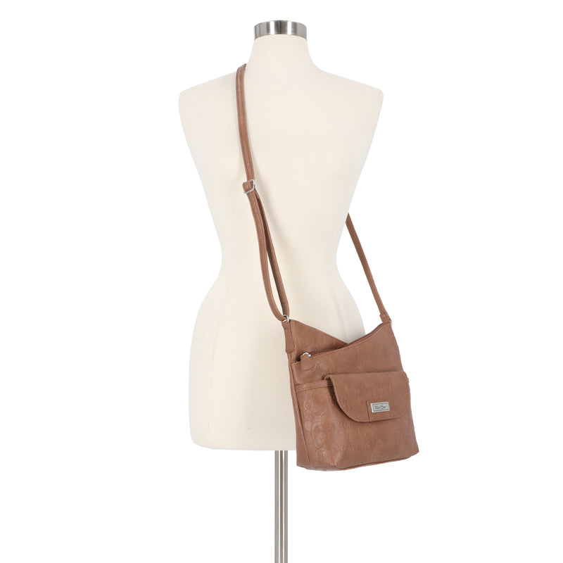 Vista Crossbody Bag - MultiSac Handbags - Women's Crossbody Bags - Multiple Pockets - Organizer Bags - Medium Crossbody Bag - Vegan Leather - Pecan