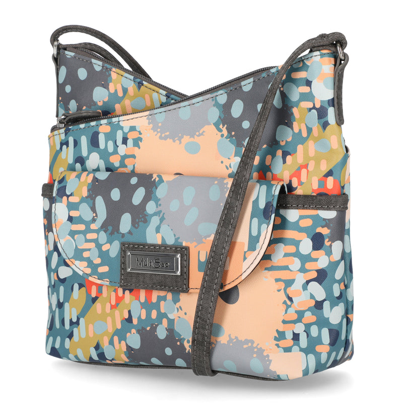 Vista Crossbody Bag - MultiSac Handbags - Women's Crossbody Bags - Multiple Pockets - Organizer Bags - Medium Crossbody Bag - Vegan Leather - New Wave Dot 