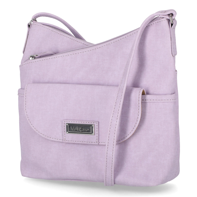 Vista Crossbody Bag - MultiSac Handbags - Women's Crossbody Bags - Multiple Pockets - Organizer Bags - Medium Crossbody Bag - Vegan Leather - Lavender 