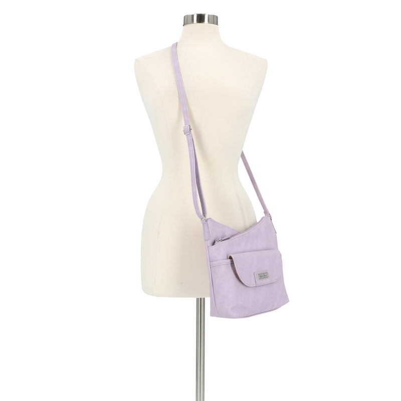 Vista Crossbody Bag - MultiSac Handbags - Women's Crossbody Bags - Multiple Pockets - Organizer Bags - Medium Crossbody Bag - Vegan Leather - Lavender 