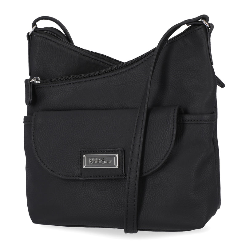 Vista Crossbody Bag - MultiSac Handbags - Women's Crossbody Bags - Multiple Pockets - Organizer Bags - Medium Crossbody Bag - Vegan Leather -  Black Hunter 