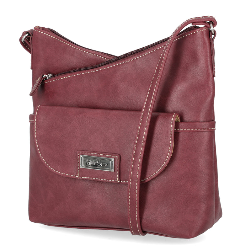 Vista Crossbody Bag - MultiSac Handbags - Women's Crossbody Bags - Multiple Pockets - Organizer Bags - Medium Crossbody Bag - Vegan Leather - Burgundy 