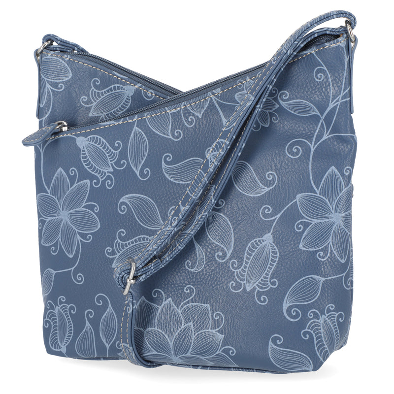 Vista Crossbody Bag - MultiSac Handbags - Women's Crossbody Bags - Multiple Pockets - Organizer Bags - Medium Crossbody Bag - Vegan Leather - Denim
