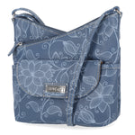 Vista Crossbody Bag - MultiSac Handbags - Women's Crossbody Bags - Multiple Pockets - Organizer Bags - Medium Crossbody Bag - Vegan Leather - Denim Floral