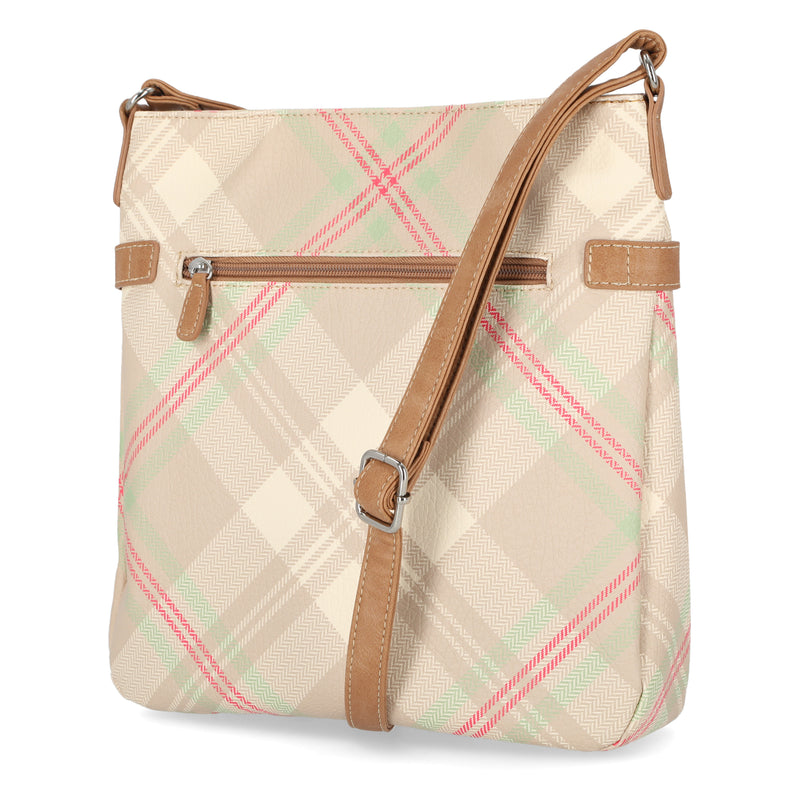 Easton Large Crossbody Bag - Women's Crossbody Bags - MultiSac Handbags - Organizer Bags - Multiple Pockets - Vegan Leather - Bexley Plaid Vanilla