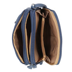 North South Zip Around Crossbody Bag - MultiSac Handbags - Women's Crossbody Bags - Multiple Pockets - Organizer Bags - Medium Crossbody Bag - Vegan Leather- Built in wallet with credit cart slots - Denim