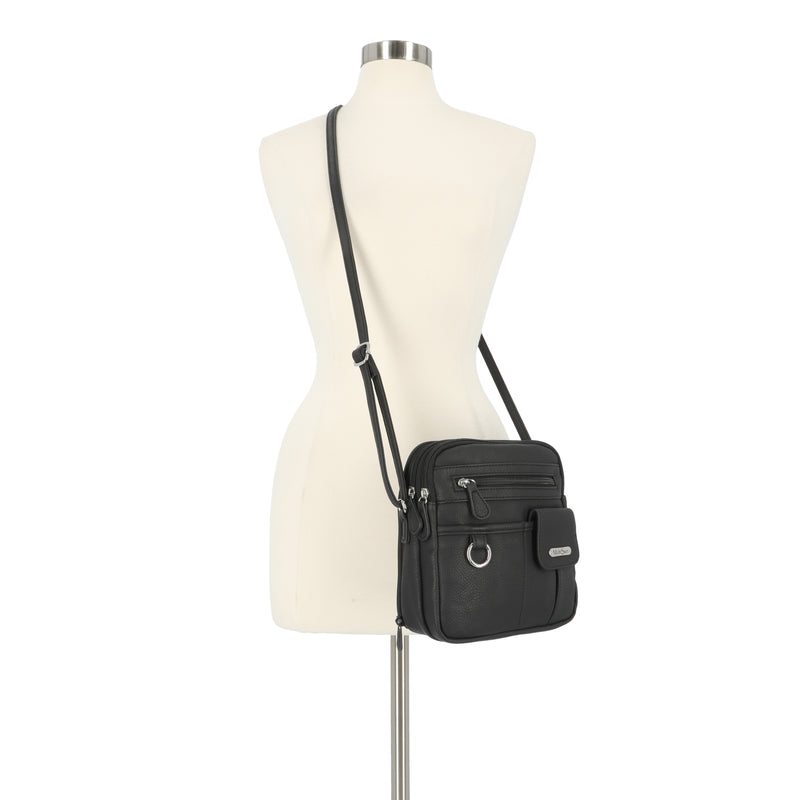 North South Zip Around Crossbody Bag - MultiSac Handbags - Women's Crossbody Bags - Multiple Pockets - Organizer Bags - Medium Crossbody Bag - Vegan Leather- Built in wallet with credit cart slots - Black - Washable Bags