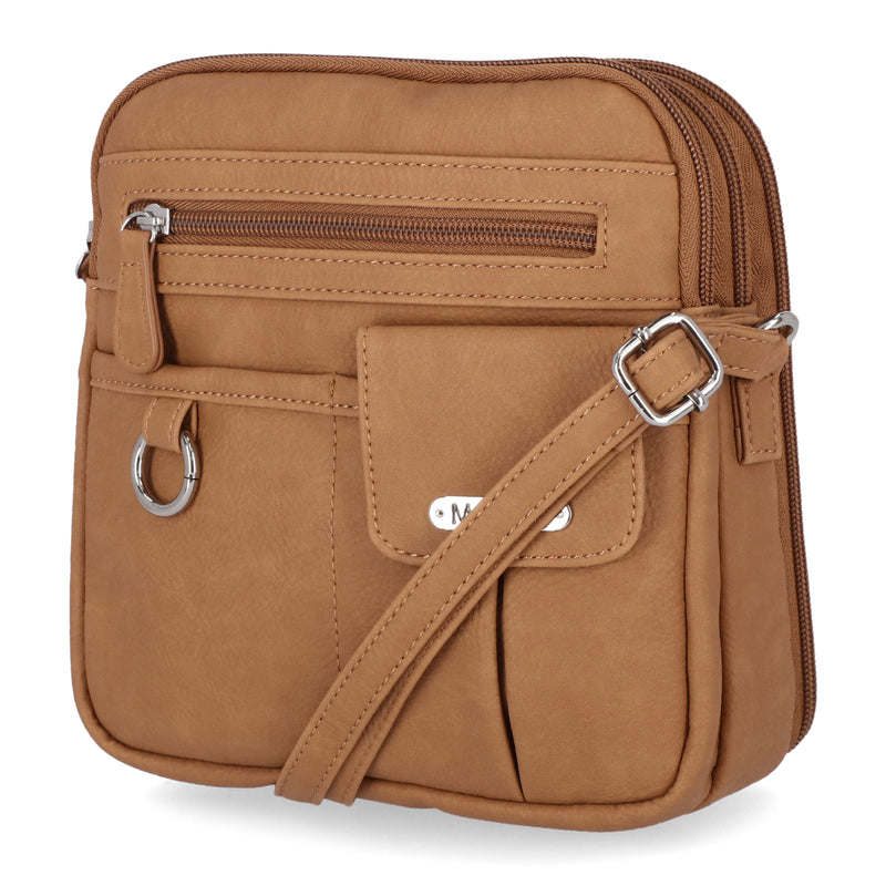 North South Zip Around Crossbody Bag - MultiSac Handbags - Women's Crossbody Bags - Multiple Pockets - Organizer Bags - Medium Crossbody Bag - Vegan Leather- Built in wallet with credit cart slots - Hazelnut