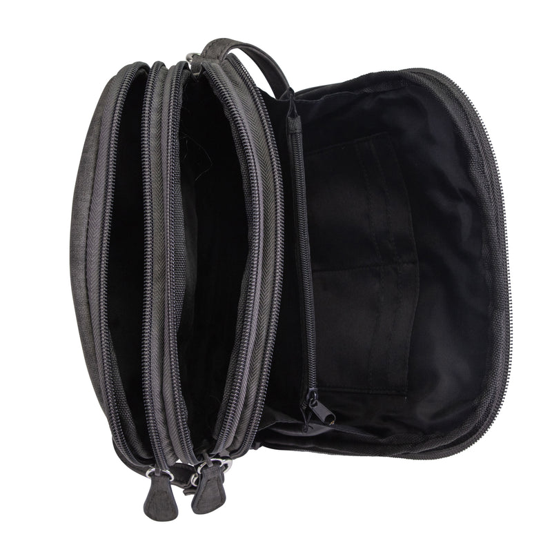 North South Zip Around Crossbody Bag - MultiSac Handbags - Women's Crossbody Bags - Multiple Pockets - Organizer Bags - Medium Crossbody Bag - Vegan Leather- Built in wallet with credit cart slots - Black Heirloom