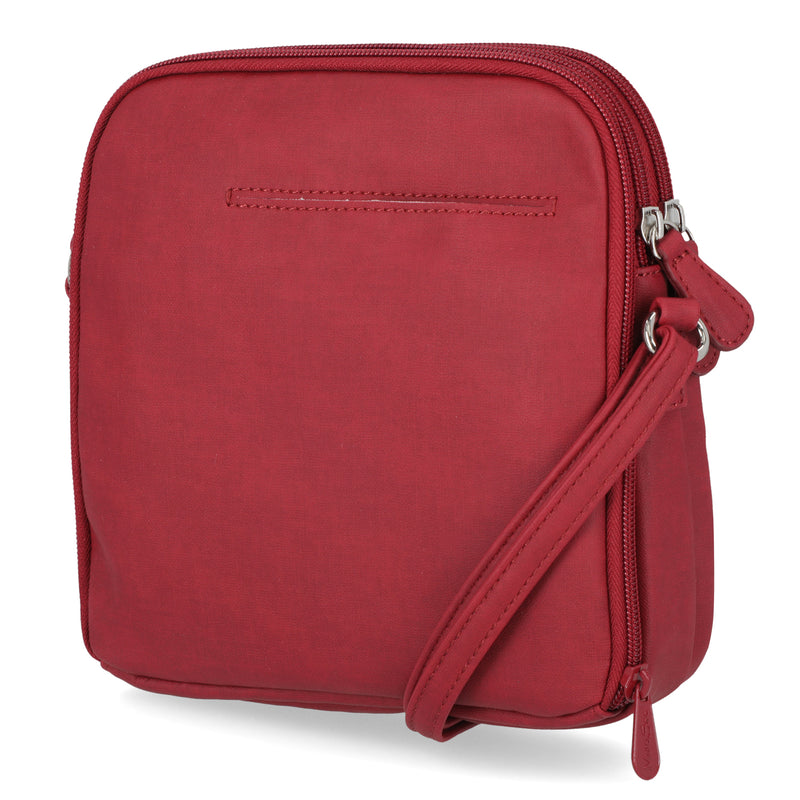 North South Zip Around Crossbody Bag - MultiSac Handbags - Women's Crossbody Bags - Multiple Pockets - Organizer Bags - Medium Crossbody Bag - Vegan Leather- Built in wallet with credit cart slots - Garnet