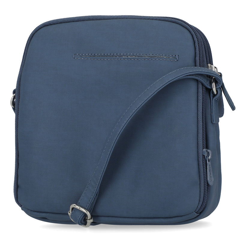 North South Zip Around Crossbody Bag - MultiSac Handbags - Women's Crossbody Bags - Multiple Pockets - Organizer Bags - Medium Crossbody Bag - Vegan Leather- Built in wallet with credit cart slots - Indigo