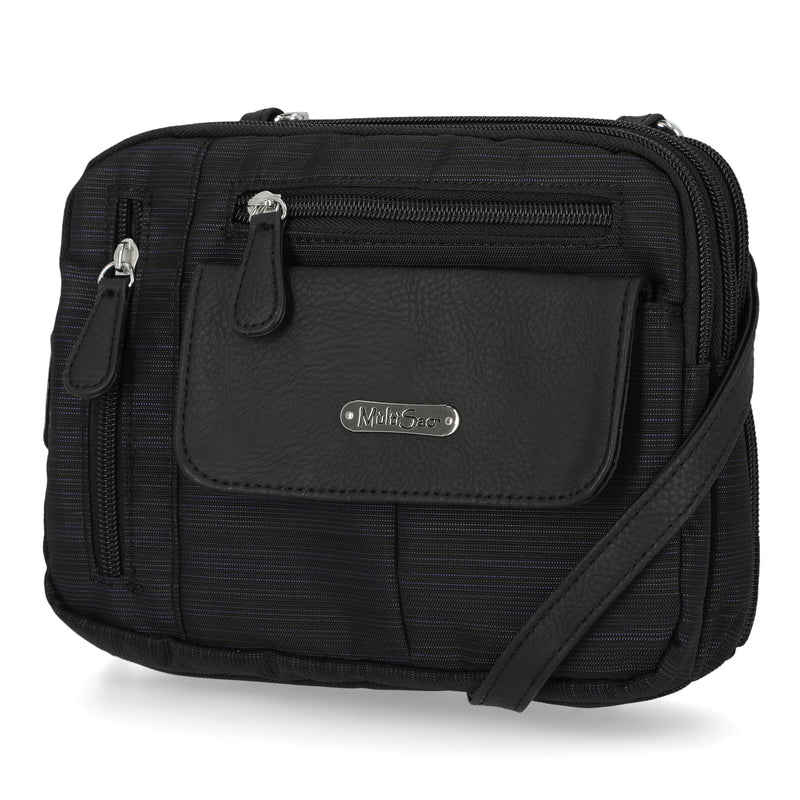 Zippy Triple Compartment Crossbody Bag - MultiSac Handbags - Women's Crossbody Bags - Multiple Pockets - Organizer Bags - Medium Crossbody Bag - Vegan Leather- Built in wallet with credit cart slots - Black