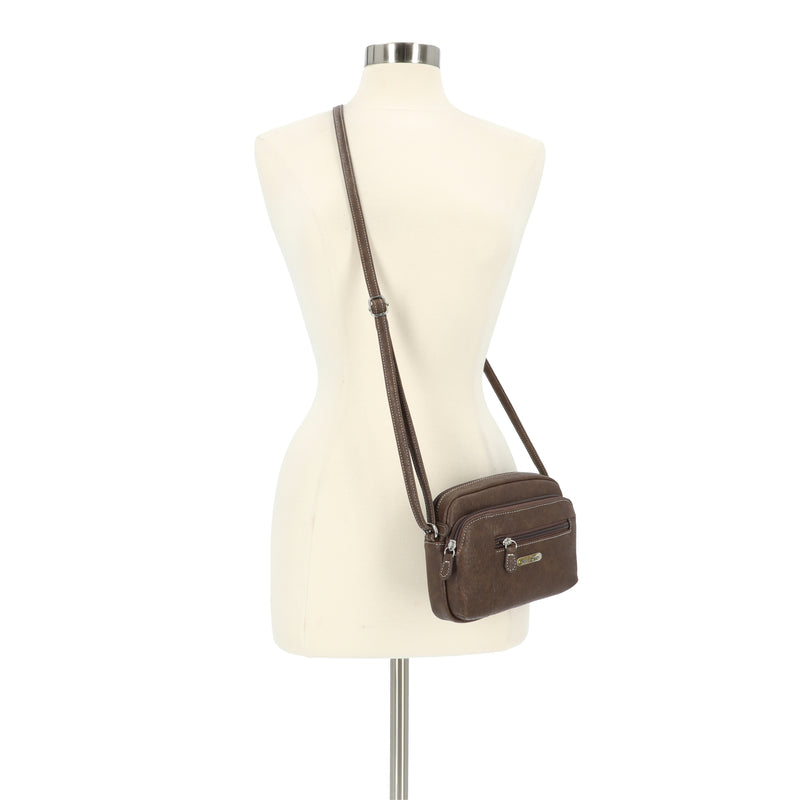 Mini Dynamic Crossbody Bag - Women's Crossbody Bags - MultiSac Handbags - Organizer Bags - Multiple Pockets - Chocolate