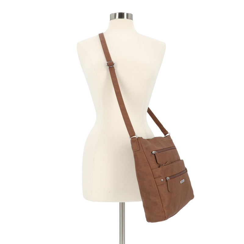 Lorraine Crossbody Bag - Women's Large Crossbody Bags - Organizer Bags - Vegan Leather Bags - Multiple Pockets and Compartments - Cognac