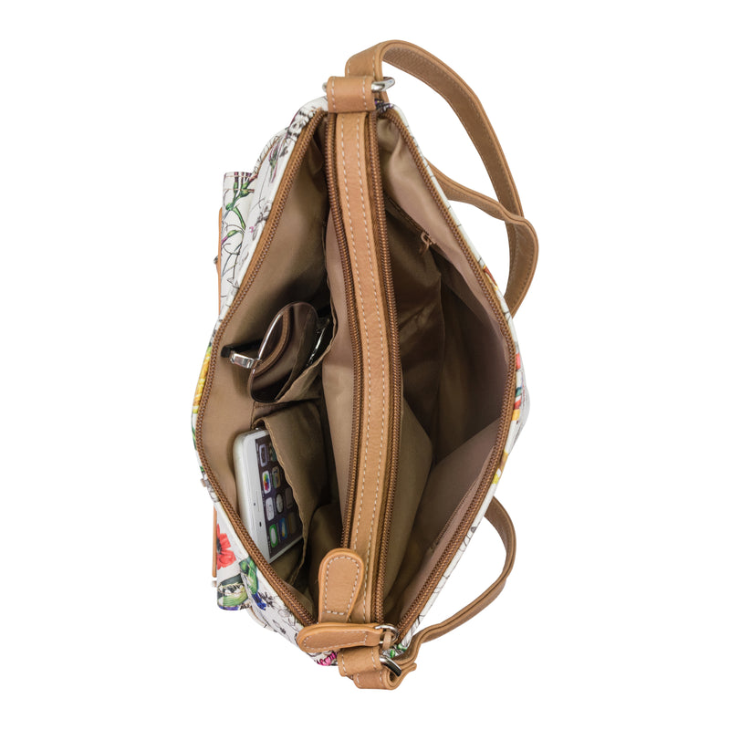 Large Laredo Crossbody Bag - Women's Crossbody Bags - Organizer Bags - Vegan Leather Bags -  Multiple Pockets and Compartments - Vienna Floral / Hazelnut Brown Crossbody Bag