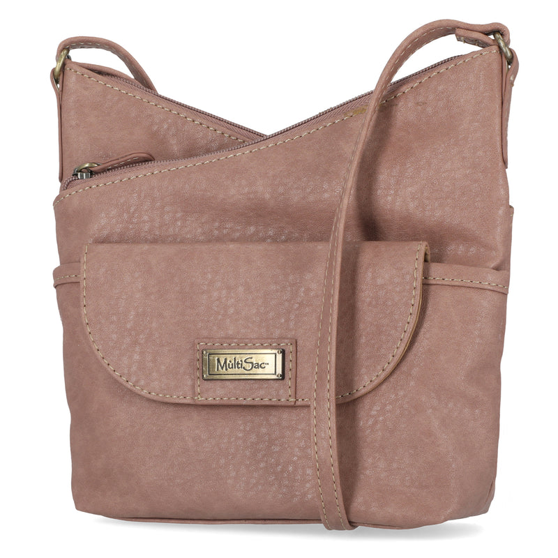 Vista Crossbody Bag - MultiSac Handbags - Women's Crossbody Bags - Multiple Pockets - Organizer Bags - Medium Crossbody Bag - Vegan Leather - Dusty Rose 