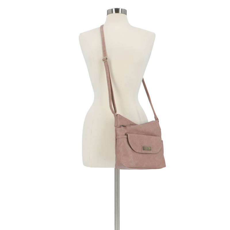 Vista Crossbody Bag - MultiSac Handbags - Women's Crossbody Bags - Multiple Pockets - Organizer Bags - Medium Crossbody Bag - Vegan Leather - Dusty Rose