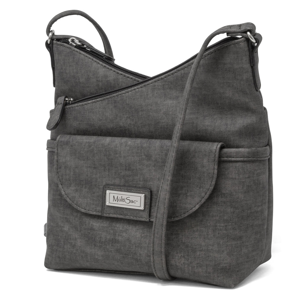 Vista Crossbody Bag - MultiSac Handbags - Women's Crossbody Bags - Multiple Pockets - Organizer Bags - Medium Crossbody Bag - Vegan Leather- Grey Charcoal Black