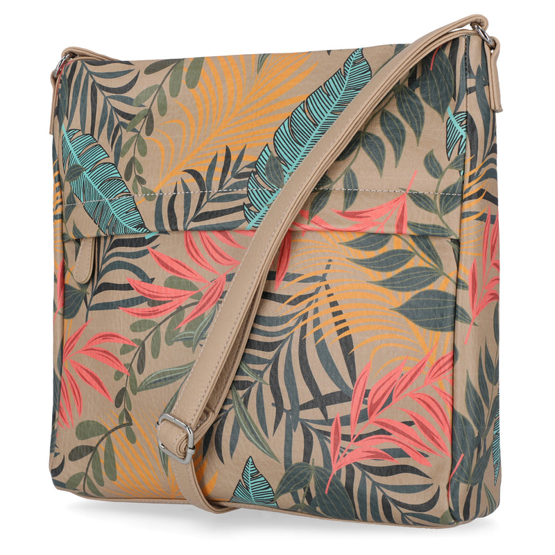 Lorraine Crossbody Bag - Women's Large Crossbody Bags - Organizer Bags - Vegan Leather Bags - Multiple Pockets and Compartments - Tropicana Floral