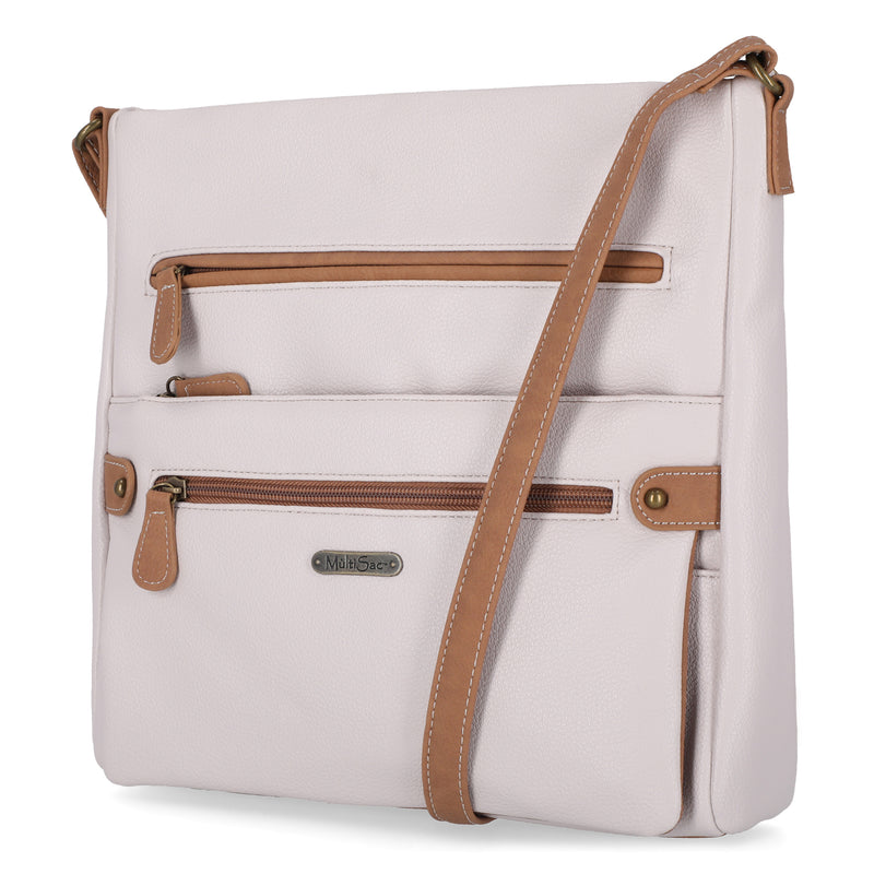 Lorraine Crossbody Bag - Women's Large Crossbody Bags - Organizer Bags - Vegan Leather Bags - Multiple Pockets and Compartments - Unbleached/Hazelnut 