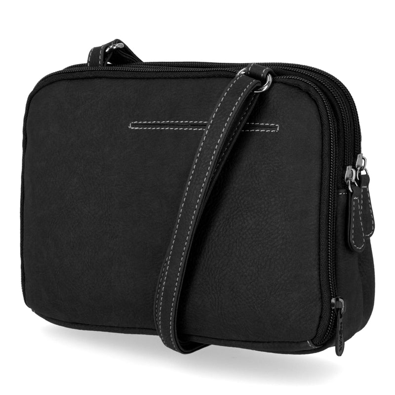 Zippy Triple Compartment Crossbody Bag - MultiSac Handbags - Women's Crossbody Bags - Multiple Pockets - Organizer Bags - Medium Crossbody Bag - Vegan Leather- Built in wallet with credit cart slots - Black - Washable Bags