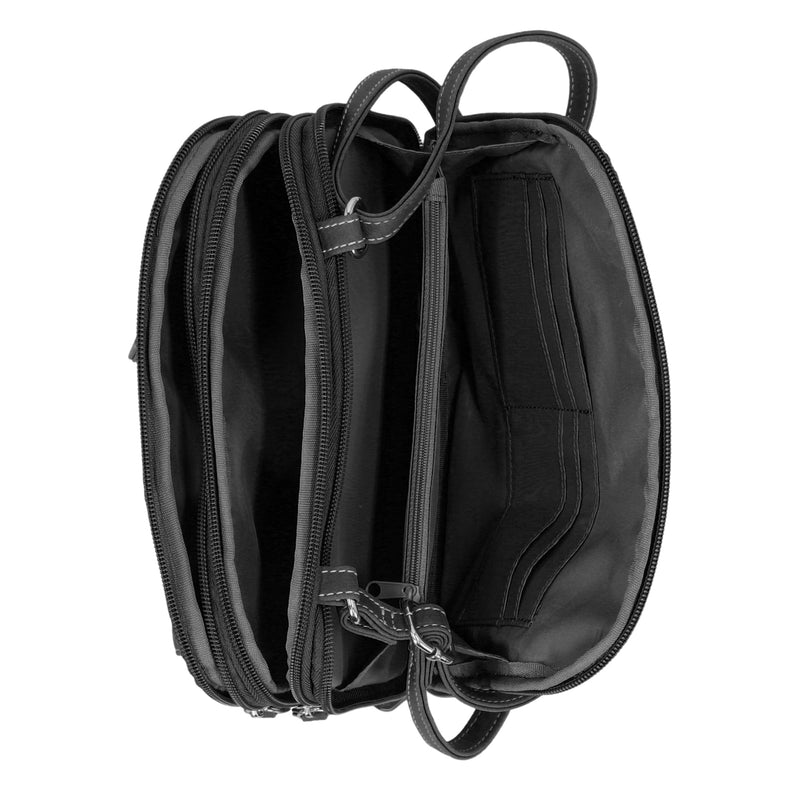 Zippy Triple Compartment Crossbody Bag - MultiSac Handbags - Women's Crossbody Bags - Multiple Pockets - Organizer Bags - Medium Crossbody Bag - Vegan Leather- Built in wallet with credit cart slots - Black - Washable Bags