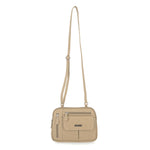 Zippy Triple Compartment Crossbody Bag - MultiSac Handbags - Women's Crossbody Bags - Multiple Pockets - Organizer Bags - Medium Crossbody Bag - Vegan Leather- Built in wallet with credit cart slots - Chino / Beige - Washable Bags