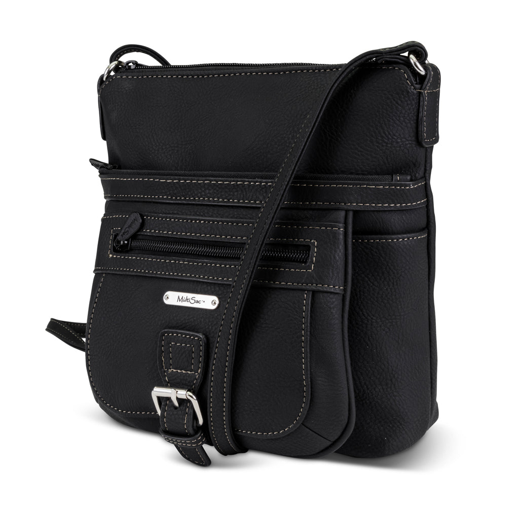 Flare Crossbody Bag - Women's Medium Crossbody Bags - MultiSac Handbags - Organizer Bags - Multiple Pockets - washable - Black