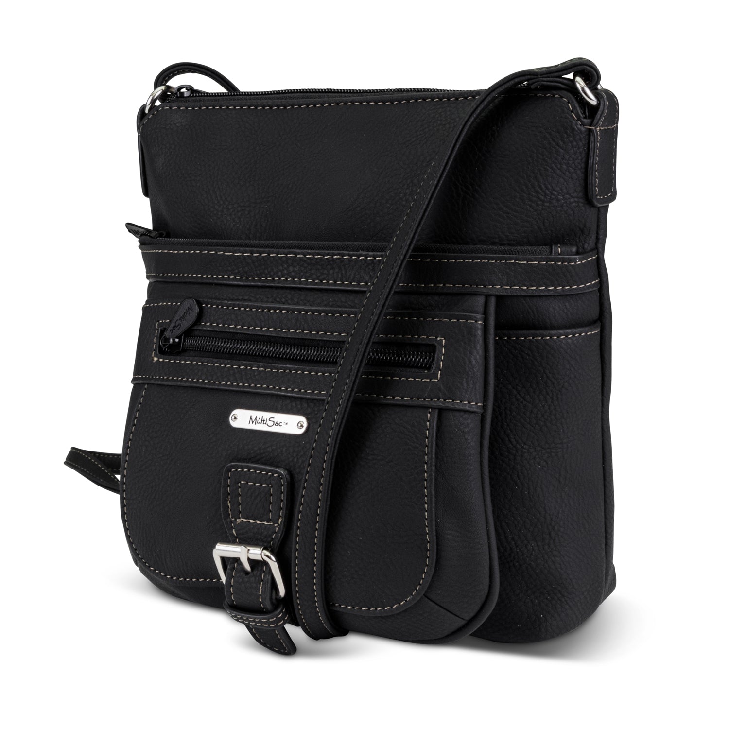 MultiSac Zippy Triple Compartment Crossbody Bag, Black: Handbags