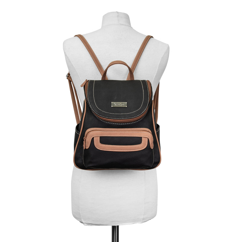 Major Backpack - Women's Backpacks - Organizer Backpacks - Vegan Leather Backpacks -  Multiple Pockets and Compartments - washable - Black / Cognac Backpack